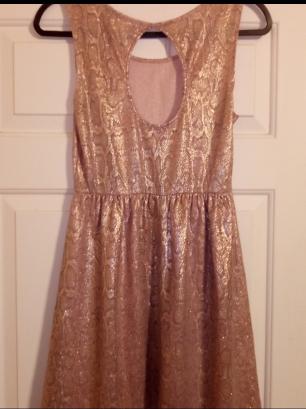 Charlotte Russe Rose Gold Metallic Snakeskin Skater Mini Dress Coquette Size M - Picture 5 of 6